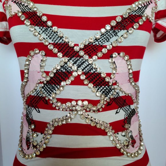 New Crystal Striped Embellished T-Shirt - Picture 2 of 3